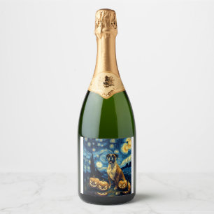 Cute Boxer Halloween Jack O Lantern Pumpkin Face S Sparkling Wine Label
