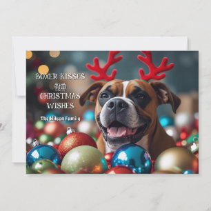 Cute Boxer Kisses & Christmas Wishes Personalised Holiday Card
