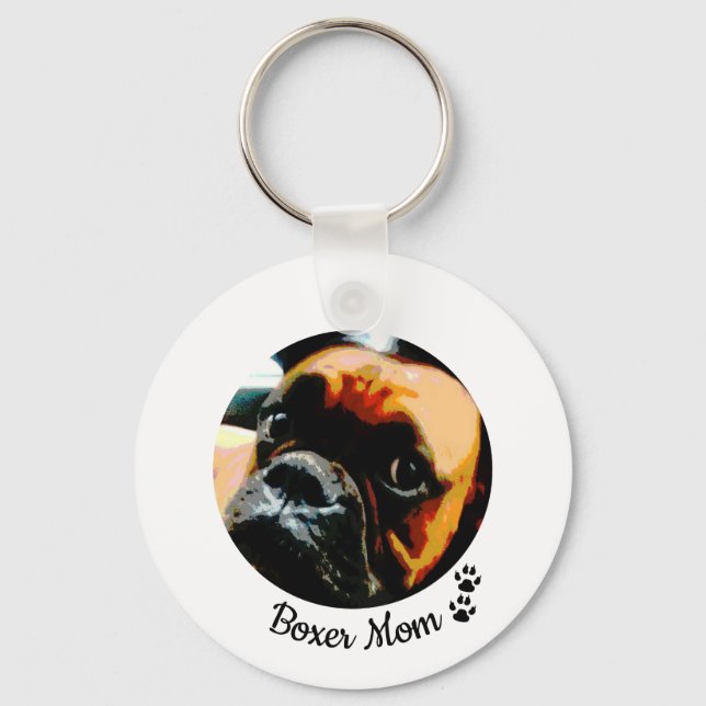Cute Boxer Mum Dog Custom Photo Paw Prints Key Ring (Front)