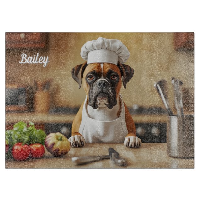 Cute Boxer Personalised Glass Cutting Board (Front)