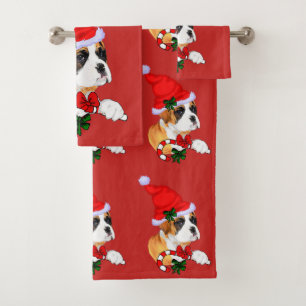 Cute Boxer Puppy Christmas Bath Towel Set