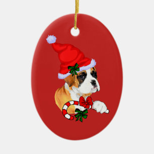 Cute Boxer Puppy Christmas Ceramic Tree Decoration