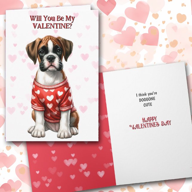 Cute Boxer Puppy in Sweater Valentine Holiday Card (Creator Uploaded)