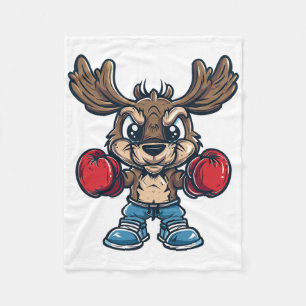 Cute Boxing Moose Fleece Blanket