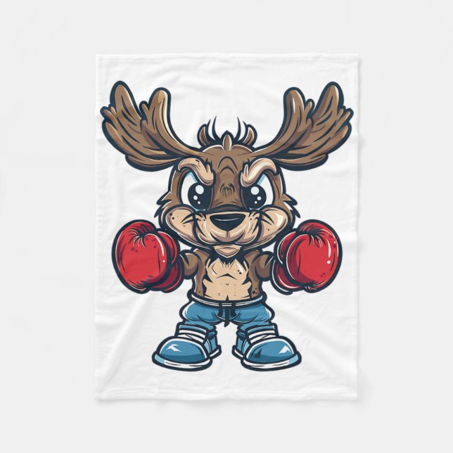 Cute Boxing Moose  Fleece Blanket (Front)