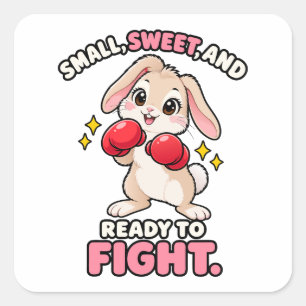 Cute boxing rabbit ready to fight square sticker