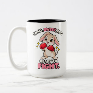 Cute boxing rabbit ready to fight Two-Tone coffee mug