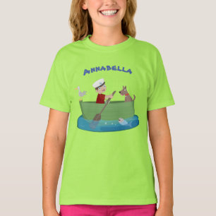Cute boy and dog rowing boat cartoon T-Shirt