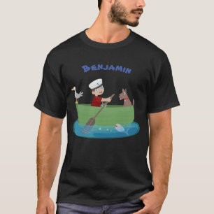 Cute boy and dog rowing boat cartoon T-Shirt