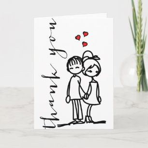 Cute Boy and Girl In Love Doodles Wedding Thank You Card