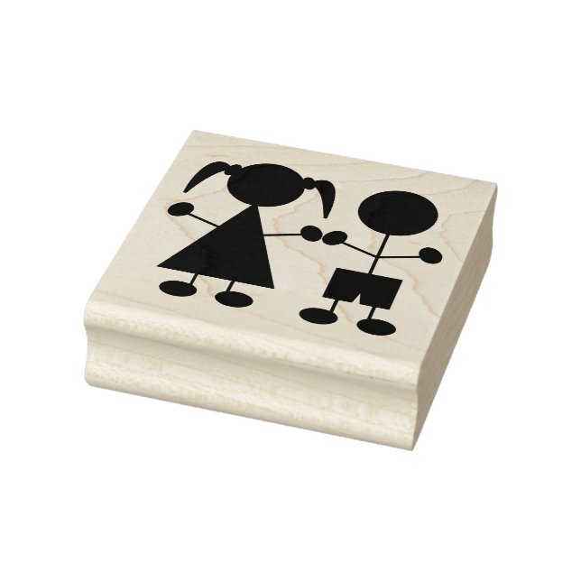 Cute Boy and Girl Stick Figures Rubber Stamp (Stamp)
