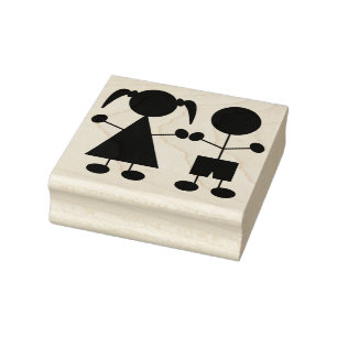 Cute Boy and Girl Stick Figures Rubber Stamp