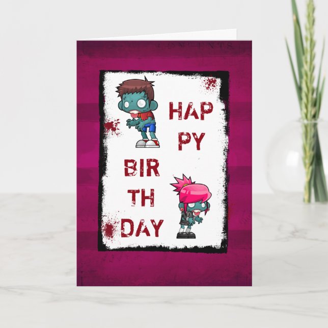 Cute Boy and Girl Zombie Happy Birthday Card (Front)