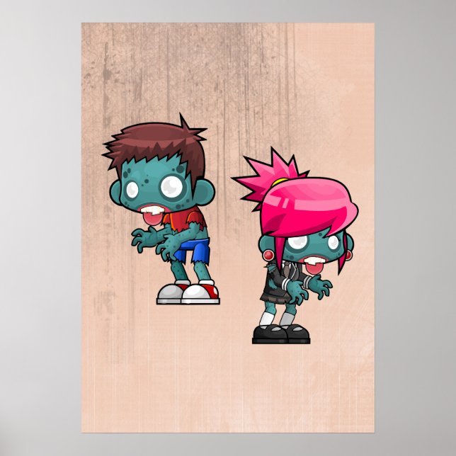 Cute Boy and Girl Zombie Illustration Poster (Front)