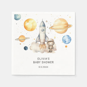 Cute Boy Astronaut Space Baby Shower Napkin