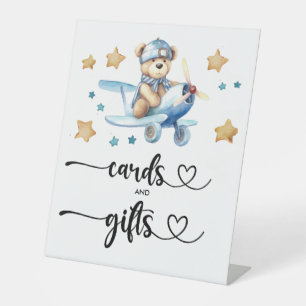 Cute Boy Baby Shower Teddy Bear Cards and Gifts Pedestal Sign