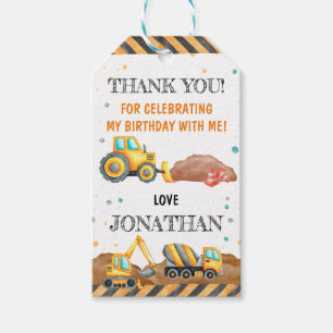 Cute Boy Birthday Construction Vehicles Party Gift Tags