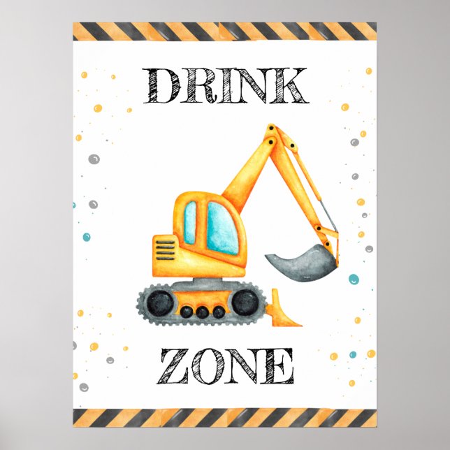 Cute Boy Birthday Construction Vehicles Party Poster (Front)