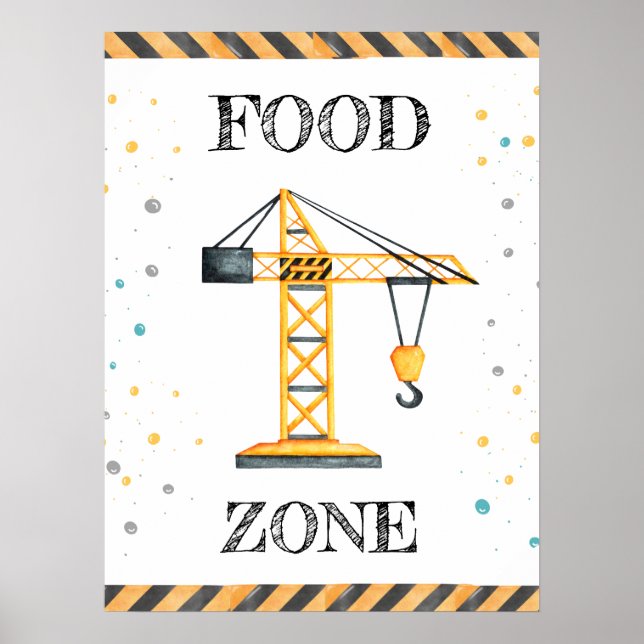 Cute Boy Birthday Construction Vehicles Party Poster (Front)