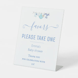 Cute Boy Blue Favours Baby Shower Table Sign