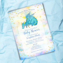 Cute Boy Blue Gold Dragon Baby Shower