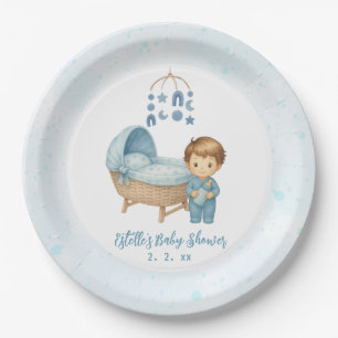 Cute Boy Blue Nursery Baby Shower Paper Plate