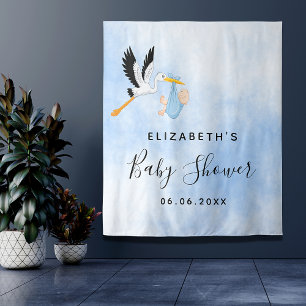 Cute Boy blue sky stork baby shower Tapestry