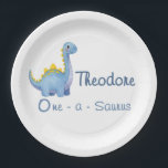 Cute Boy Blue Watercolor One-a-Saurus 1st Birthday Paper Plate<br><div class="desc">Cute Boy Blue Watercolor One-a-Saurus 1st Birthday Paper Plates. Plan a roaringly fun milestone with these adorable dinosaur 1st birthday paper plates to use at his 1st birthday coordinated with party supplies with the same theme. The design features a cute blue watercolor baby dinosaur and whimsical typography name and one-a-saurus....</div>