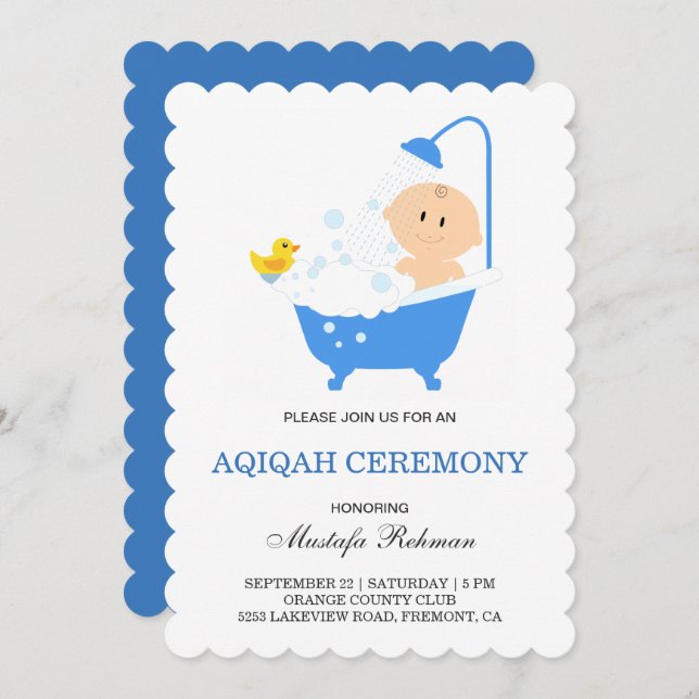 Cute Boy Bubble Bath Aqiqah Invitation (Front/Back)