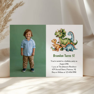 Cute Boy Dinosaur Photo Kids Birthday Party Invitation
