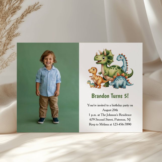 Cute Boy Dinosaur Photo Kids Birthday Party Invitation (Creator Uploaded)