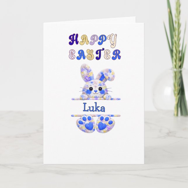 Cute Boy Easter Bunny Personalise Card (Front)