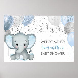 Cute Boy Elephant Balloons Baby Shower Poster