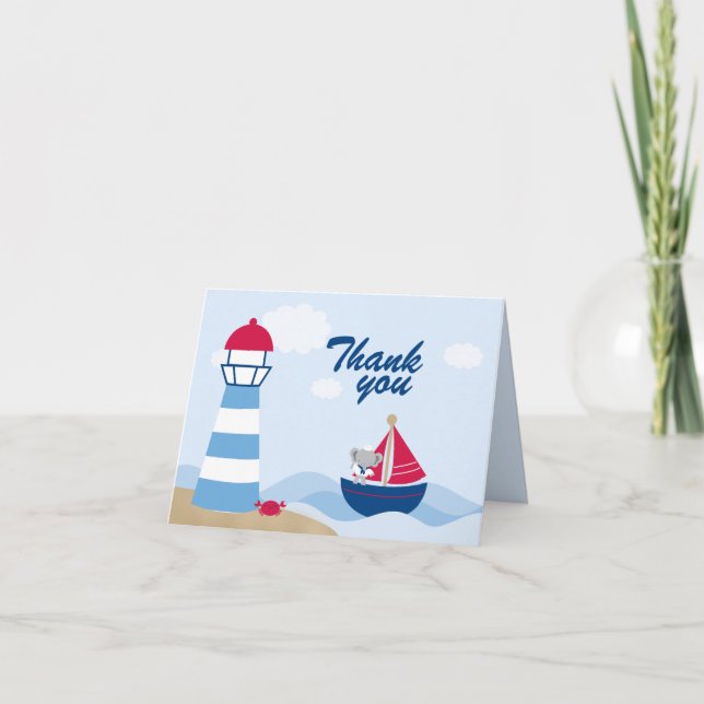 Cute boy elephant sailor thank you folded card (Front)