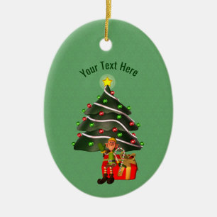 Cute Boy Elf Tree Holiday Personalized Ceramic Tree Decoration