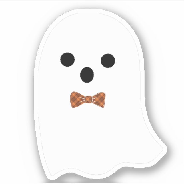 Cute Boy Ghost with Plaid Bow Halloween Sticker (Front)