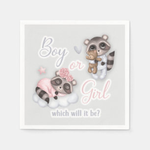 Cute Boy Girl Baby Raccoons Gender Reveal Napkin