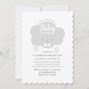 Cute boy grey cloud. Funny grey baby shower rain Invitation