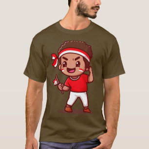 Cute Boy Holding Indonesian Flag Cartoon1 T-Shirt