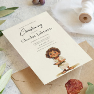 Cute Boy Illustration Boy Son Christening Invitation