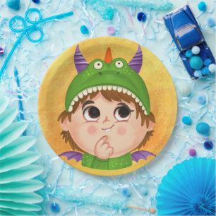 Cute boy in a Dragon costume  Paper Plate