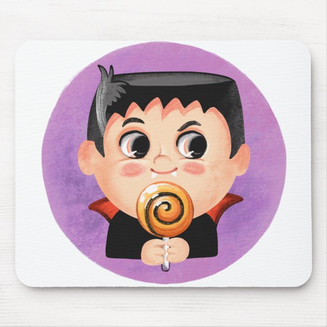 Cute boy in a vampire Halloween costume Mouse Pad (Front)