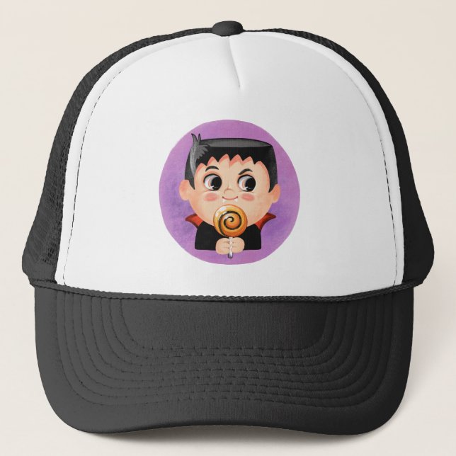 Cute boy in a vampire Halloween costume Trucker Hat (Front)