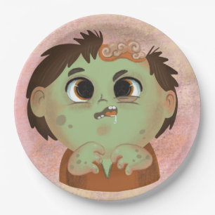 Cute boy in a Zombie Halloween costume Paper Plate
