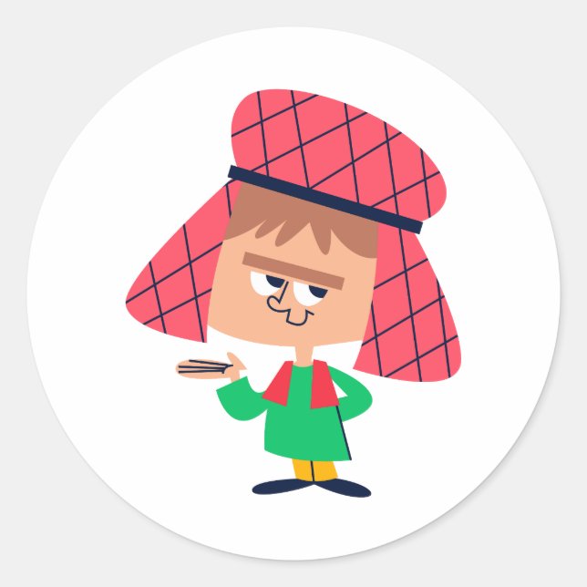 Cute Boy in Red Patterned Winter Hat Sticker (Front)