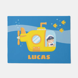 Cute Boy in Submarine Kids Room Doormat