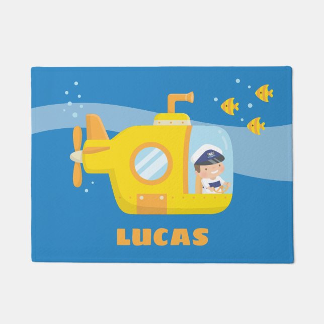Cute Boy in Submarine Kids Room Doormat (Front)