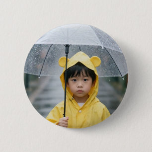 Cute Boy in Yellow Raincoat with Umbrella Aestheti 6 Cm Round Badge