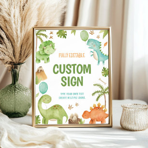 Cute Boy Jungle Dinosaur Birthday Party Table Sign
