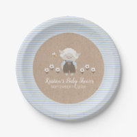 Cute Boy Lamb Blue Kraft Baby Shower